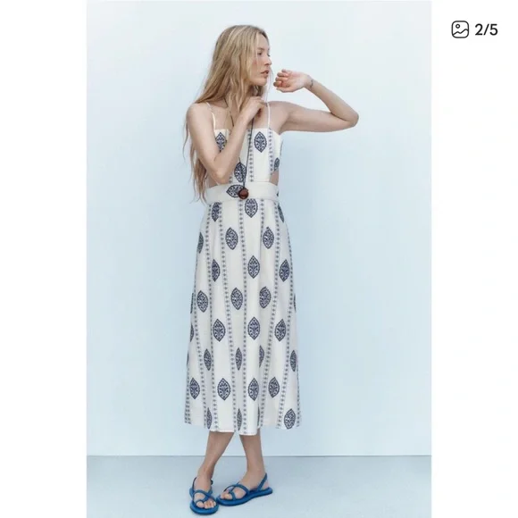 NEW! Zara Cutout Embroidered Midi Dress - Picture 2 of 5